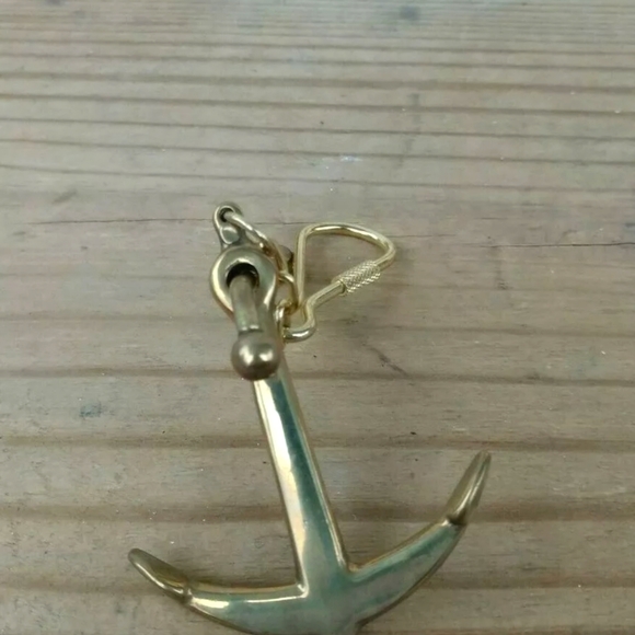 VTG SOLID BRASS SHIPS ANCHOR KEY RING HANDMADE USA - Picture 5 of 6